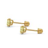 14k Yellow Gold Round Solitaire Stud Earrings with Screw Back Simulated Yellow Cubic Zirconia