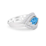Two Piece Ring Band Round Simulated Cubic Zirconia 925 Sterling Silver