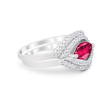 Two Piece Ring Band Round Simulated Cubic Zirconia 925 Sterling Silver