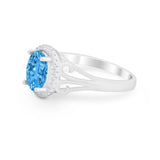 Halo Filigree Oval Wedding Ring Round Simulated Cubic Zirconia 925 Sterling Silver