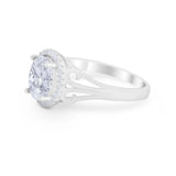 Halo Filigree Oval Wedding Ring Round Simulated Cubic Zirconia 925 Sterling Silver