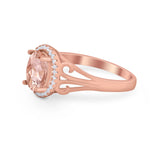 Halo Filigree Oval Wedding Ring Round Simulated Cubic Zirconia 925 Sterling Silver