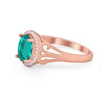 Halo Filigree Oval Wedding Ring Round Simulated Cubic Zirconia 925 Sterling Silver