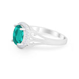 Halo Filigree Oval Wedding Ring Round Simulated Cubic Zirconia 925 Sterling Silver