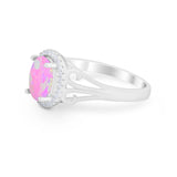Halo Filigree Oval Wedding Ring Round Simulated Cubic Zirconia 925 Sterling Silver