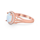 Halo Filigree Oval Wedding Ring Round Simulated Cubic Zirconia 925 Sterling Silver