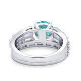 Two Piece Ring Band Bridal Round Simulated Cubic Zirconia 925 Sterling Silver