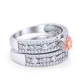 Two Piece Bridal Set Ring Round Simulated Cubic Zirconia 925 Sterling Silver