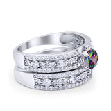 Two Piece Bridal Set Ring Round Simulated Cubic Zirconia 925 Sterling Silver