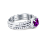 3Piece Wedding Ring Band Round Simulated Cubic Zirconia 925 Sterling Silver