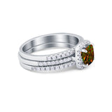 3Piece Wedding Ring Band Round Simulated Cubic Zirconia 925 Sterling Silver