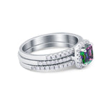 3Piece Wedding Ring Band Round Simulated Cubic Zirconia 925 Sterling Silver