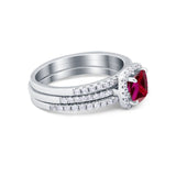 3Piece Wedding Ring Band Round Simulated Cubic Zirconia 925 Sterling Silver