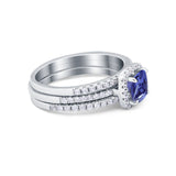 3Piece Wedding Ring Band Round Simulated Cubic Zirconia 925 Sterling Silver
