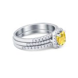 3Piece Wedding Ring Band Round Simulated Cubic Zirconia 925 Sterling Silver