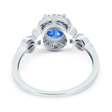 Oval Engagement Ring Halo Simulated Cubic Zirconia 925 Sterling Silver