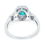 Oval Engagement Ring Halo Simulated Cubic Zirconia 925 Sterling Silver