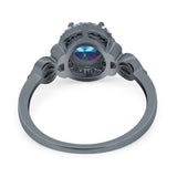 Oval Engagement Ring Halo Simulated Cubic Zirconia 925 Sterling Silver