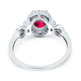 Oval Engagement Ring Halo Simulated Cubic Zirconia 925 Sterling Silver