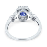 Oval Engagement Ring Halo Simulated Cubic Zirconia 925 Sterling Silver