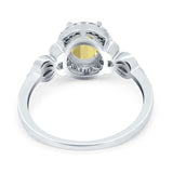 Oval Engagement Ring Halo Simulated Cubic Zirconia 925 Sterling Silver