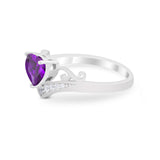 Heart Filigree Thumb Ring Round Simulated Cubic Zirconia 925 Sterling Silver