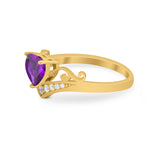 Heart Filigree Thumb Ring Round Simulated Cubic Zirconia 925 Sterling Silver
