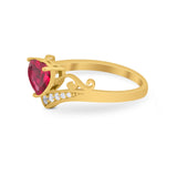 Heart Filigree Thumb Ring Round Simulated Cubic Zirconia 925 Sterling Silver