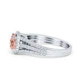 Halo Engagement Ring Accent Dazzling Simulated Cubic Zirconia 925 Sterling Silver