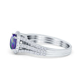 Halo Engagement Ring Accent Dazzling Simulated Cubic Zirconia 925 Sterling Silver