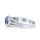 Halo Engagement Ring Accent Dazzling Simulated Cubic Zirconia 925 Sterling Silver