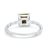 Solitaire Accent Twisted Fashion Ring Princess Cut Simulated Cubic Zirconia 925 Sterling Silver