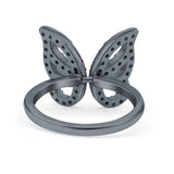 Butterfly Ring Wedding Band Simulated Cubic Zirconia 925 Sterling Silver (15mm)