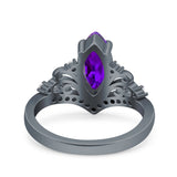 Marquise Art Deco Wedding Engagement Bridal Ring Round Simulated Cubic Zirconia 925 Sterling Silver