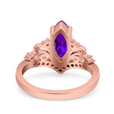 Marquise Art Deco Wedding Engagement Bridal Ring Round Simulated Cubic Zirconia 925 Sterling Silver