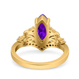 Marquise Art Deco Wedding Engagement Bridal Ring Round Simulated Cubic Zirconia 925 Sterling Silver