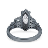 Marquise Art Deco Wedding Engagement Bridal Ring Round Simulated Cubic Zirconia 925 Sterling Silver