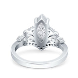 Marquise Art Deco Wedding Engagement Bridal Ring Round Simulated Cubic Zirconia 925 Sterling Silver