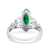 Marquise Art Deco Wedding Engagement Bridal Ring Round Simulated Cubic Zirconia 925 Sterling Silver