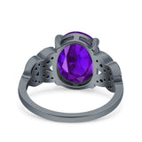 Art Deco Oval Wedding Engagement Ring Round Simulated Cubic Zirconia 925 Sterling Silver