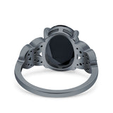 Art Deco Oval Wedding Engagement Ring Round Simulated Cubic Zirconia 925 Sterling Silver