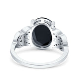 Art Deco Oval Wedding Engagement Ring Round Simulated Cubic Zirconia 925 Sterling Silver
