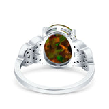 Art Deco Oval Wedding Engagement Ring Round Simulated Cubic Zirconia 925 Sterling Silver