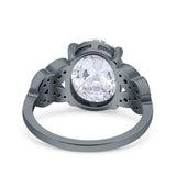 Art Deco Oval Wedding Engagement Ring Round Simulated Cubic Zirconia 925 Sterling Silver