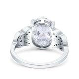 Art Deco Oval Wedding Engagement Ring Round Simulated Cubic Zirconia 925 Sterling Silver