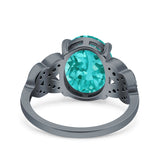 Art Deco Oval Wedding Engagement Ring Round Simulated Cubic Zirconia 925 Sterling Silver