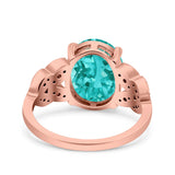 Art Deco Oval Wedding Engagement Ring Round Simulated Cubic Zirconia 925 Sterling Silver