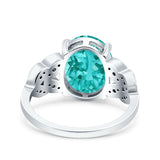 Art Deco Oval Wedding Engagement Ring Round Simulated Cubic Zirconia 925 Sterling Silver