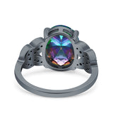 Art Deco Oval Wedding Engagement Ring Round Simulated Cubic Zirconia 925 Sterling Silver