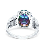 Art Deco Oval Wedding Engagement Ring Round Simulated Cubic Zirconia 925 Sterling Silver